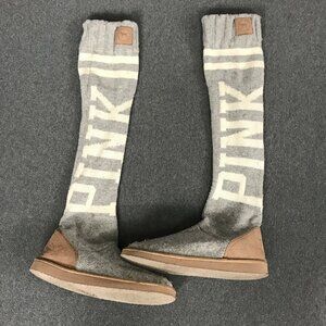 Pink Victoria’s Secret Women’s Gray Knit Tall Mukluk Boots Knee High Size 9-10 L